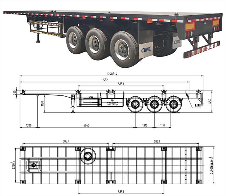 CIMC China Tri Axle 40 Foot Flatbed Semi Trailer for Sale in Papua New Guinea