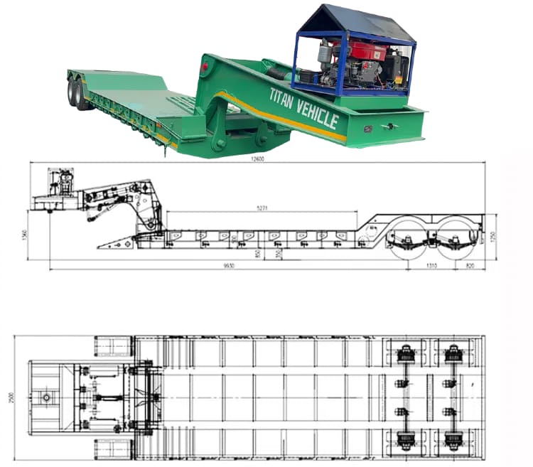 2 Axle 60 Ton Gooseneck Lowboy Trailer for Sale in Papua New Guinea