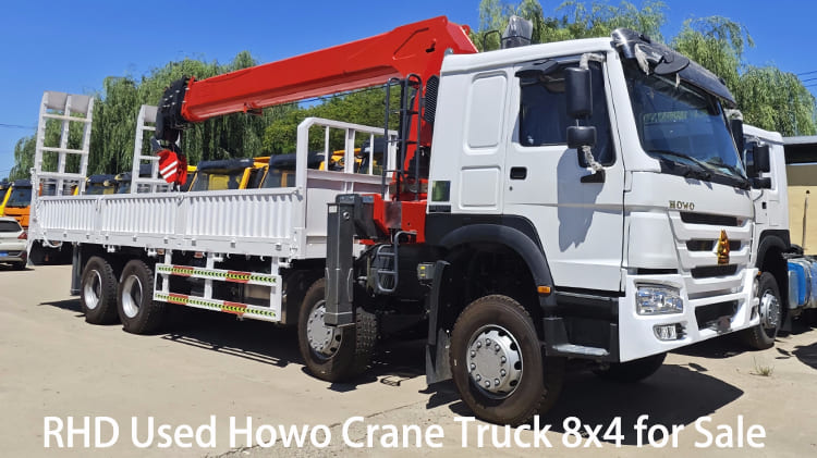 RHD Used Howo Crane Truck 8x4 for Sale in Papua New Guinea